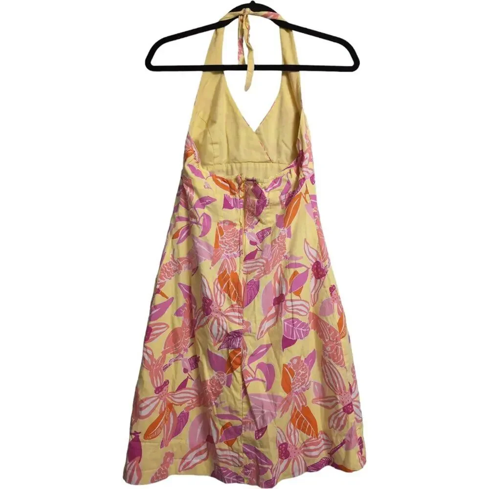 Lilly Pulitzer Pink Yellow Floral Halter Dress Backless V Neck Size 4 - Picture 3 of 8